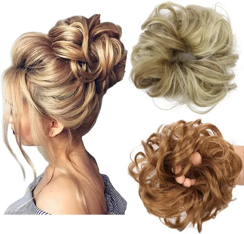 Vista 30 de Cabello sintético despeinado, grueso, extensiones para coleta, cabello recogido