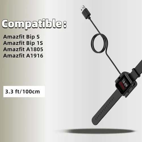 Vista 2 de Cargador compatible con Huami Amazfit Bip S / 1S / A1805 / A1916, cable de carga USB A de 3.3 pies, accesorios para reloj inteligente de 100cm