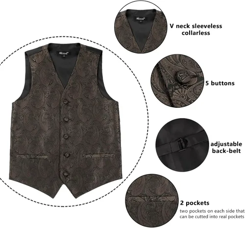Vista 63 de Alizeal Conjunto de 2 piezas de corbata de lazo preatada de jacquard de cachemira con estampado floral clásico para niños