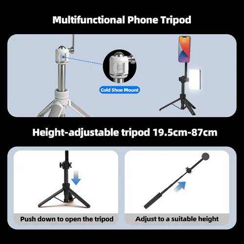 Vista 7 de PHOPIK Trípode magnético para teléfono selfie stick de 35 pulgadas, trípode extensible para teléfono con zapata fría y control remoto, compatible