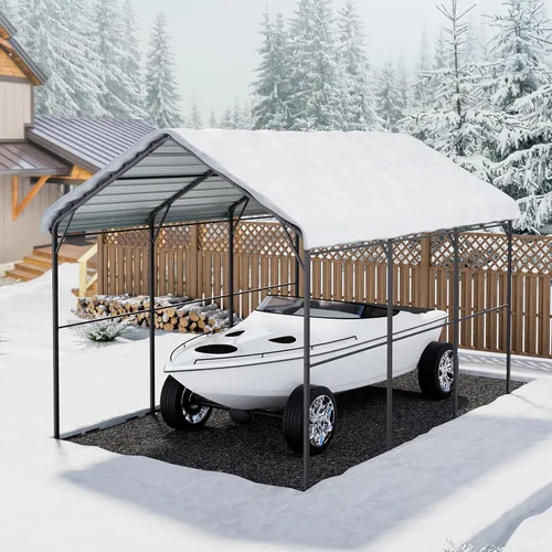 Vista 108 de VEVOR Cobertizo Tienda de Almacenamiento Exterior Portátil Resistente de 6 x 8 x 7 pies, Refugio de Cochera Garaje Impermeable con Puerta Enrollable