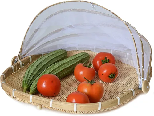 Vista 8 de Cesta de bambú para servir alimentos con tapa, cesta cuadrada tejida a mano para pan y verduras, contenedor de almacenamiento de alimentos a prueba