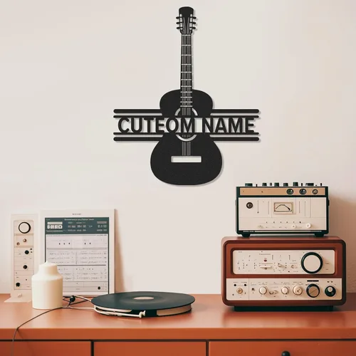 Vista 11 de Letrero de metal personalizado de guitarra, letreros de metal personalizados, decoración de pared de notas musicales, arte de pared divertido