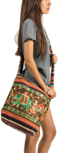 Vista 3 de Patchwork marrón algodón mujeres Hobo Crossbody hombro bolso grande Hipster Boho Sling Messenger School Casual, Azul Turquesa