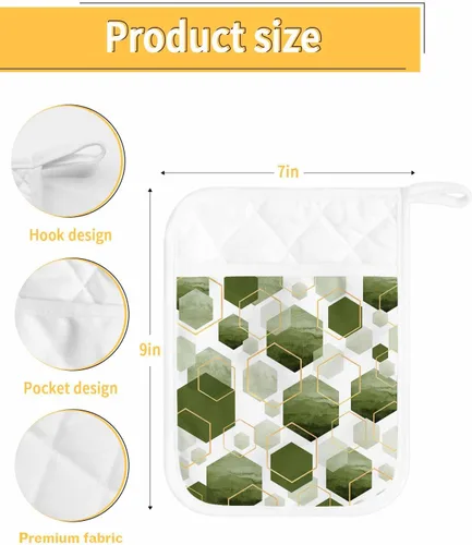Vista 3 de Sage Green 5Pcs Pot Holders for Kitchen,Non Slip & Heat Insulation Terry Cloth Potholder Set with Pocket,Thick Hot Pad Oven Mitts Trivet Coaster for