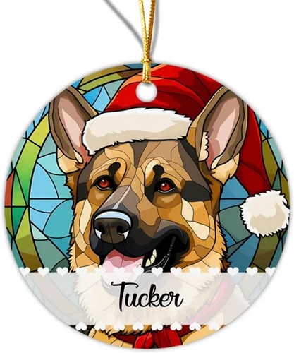 Vista 23 de Adorno de Navidad de Alaskan Malamute 2025, con nombre personalizado de Alaskan Malamute estilo vitral, regalo para hijo e hija, adorno