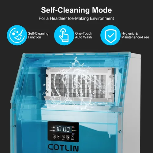 Vista 4 de COTLIN - Máquina comercial para hacer hielo de 200 libras en 24 horas, 60 cubitos por ciclo, con depósito de almacenamiento con aislamiento de más