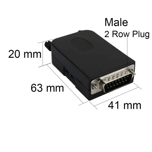 Vista 3 de DB15 macho D-SUB 15 Pin Jack Puerto a Terminal Breakout Board Connector, enchufe de 2 filas con estuche
