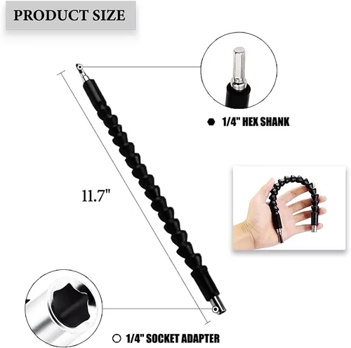 Vista 6 de Extensión de broca flexible + accesorio de taladro en ángulo recto, adaptador de broca de ángulo recto de 105 grados, destornillador en ángulo