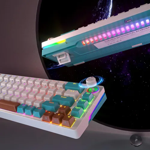 Vista 5 de Guffercty kred Teclado 65% intercambiable en caliente, teclado mecánico para juegos de 68 teclas con cable con teclas de flecha de perilla