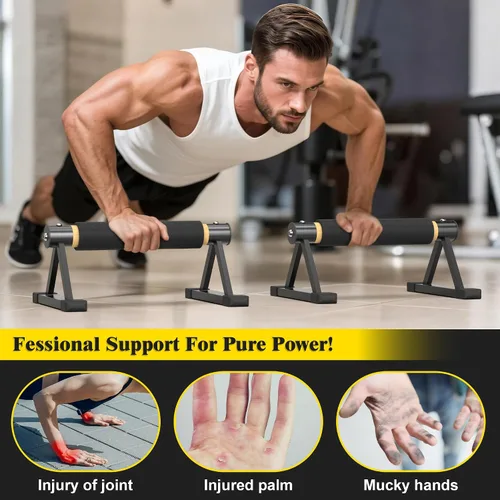 Vista 6 de Wooden Parallettes Push Up Bars, Solid Wood Parallel Bars with Anti-Slip Grip, Heavy Duty Metal Frame Supports 600 lbs, Stable Dip Bars for