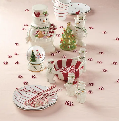 Vista 5 de Lenox 896362 Tarro de galletas de muñeco de nieve Happy Holly Days, decoración de Navidad y festividades