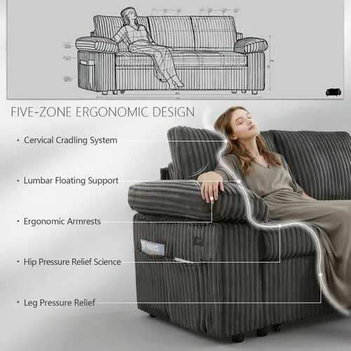 Vista 5 de Sofá modular de 81 pulgadas, sofá cama de 5 plazas en forma de L con cama extraíble, almacenamiento oculto y puertos de carga USB, sofás seccionales
