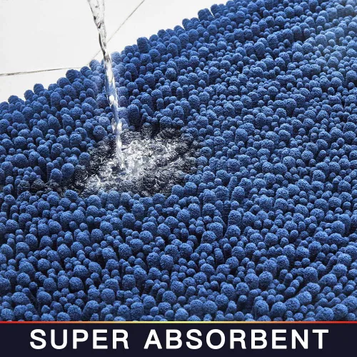 Vista 4 de Walensee Alfombra de baño antideslizante (32x20, azul oscuro) absorbente de agua, súper suave, felpilla peluda, lavable a máquina, se seca