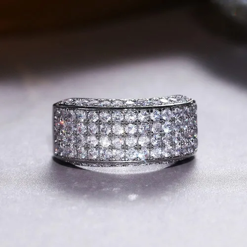 Vista 3 de Anillo de plata de ley 925 brillante con diamantes de circonita cúbica, anillo de múltiples filas, anillo de compromiso de eternidad, anillo de boda