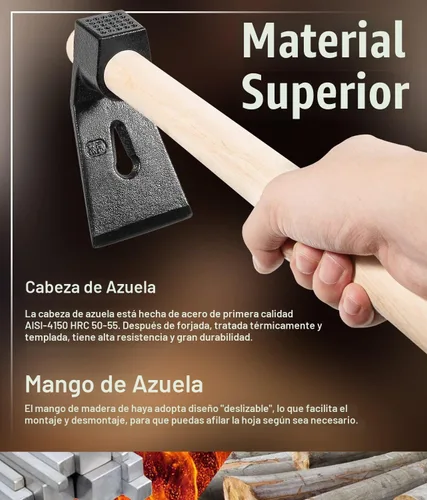 Vista 5 de Juego de herramientas para tallar madera para carpintería Adze, incluye adze recto, curva grande Adze y curva pequeña Adze (3PCS)