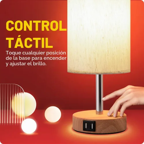 Vista 5 de Yarra-Decor Lámparas de noche con puerto USB, lámpara de mesa con control táctil para dormitorio, de madera, de 3 vías, regulable, juego de 2