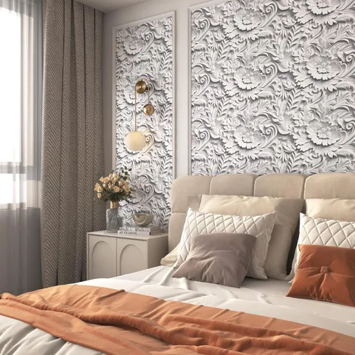 Vista 3 de Papel tapiz floral 3D de imitación para despegar y pegar, papel tapiz moderno de plasto de plástico con flores grandes, papel de contacto blanco
