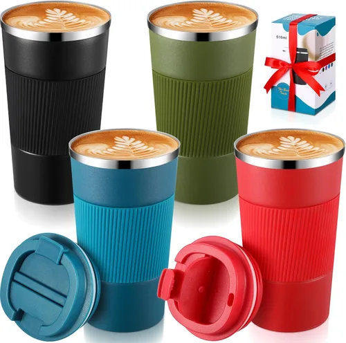 Vista 8 de Sabary - Paquete de 4 tazas de café de viaje de 16 onzas con tapa, color Negro
