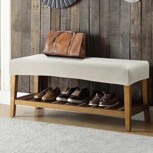Vista 7 de YISUN Fundas de banco de jacquard para comedor, funda elástica lavable y extraíble para banco, protector de asiento rectangular para bancos de Beige