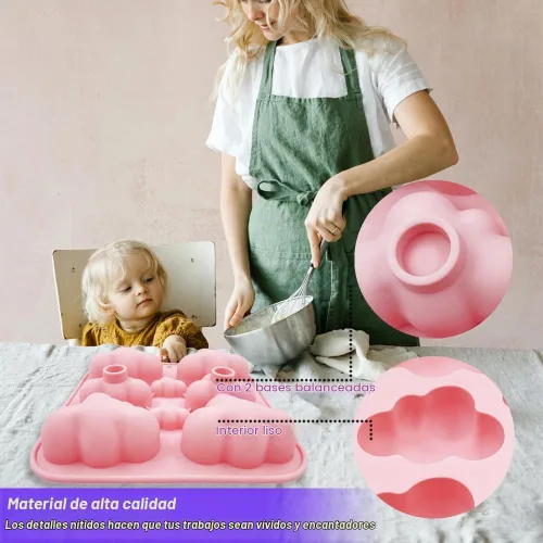 Vista 4 de Paquete de 2 moldes de silicona con temática de nube 3D, bandeja de cubitos de hielo, herramienta de hornear para pastel de chocolate, postre