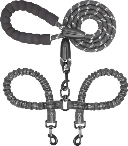 Vista 16 de iYoShop Correa doble para perro, giratoria de 360°, correa para caminar sin enredos con elástico absorbente de golpes para dos perros