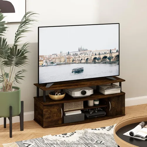 Vista 2 de Furinno - Soporte para centro de entretenimiento, para televisor de hasta 55 pulgadas, pino ámbar/negro
