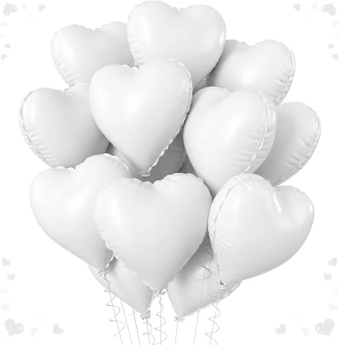 Vista 26 de Globos de corazón azul, dorado y blanco, 18 pulgadas, globos de papel de aluminio azul bebé y crema, 12 piezas, globos de helio en forma de corazón