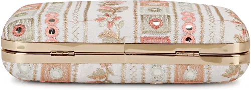 Vista 4 de LONGING TO BUY Embrague de caja de diseño hecho a mano para mujeres, embrague bordado Zari para mujeresembrague de mano para mujeres