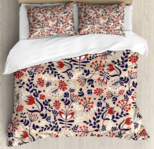 Vista 12 de Ambesonne Juego de funda de edredón natural, pájaros flamencos y palmeras en Miami, exóticos paisajes naturales tropicales, juego de ropa de cama