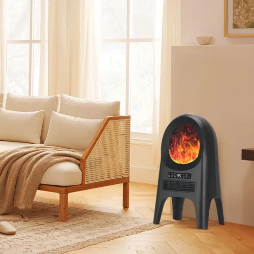 Vista 7 de Uthfy - Calentadores de ambiente para uso en interiores, 24 pulgadas, calentador de habitación portátil con llama 3D, 1500 W, calentador de cerámica