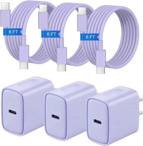 Vista 11 de Cargador para iPhone 17 16 15 3+3 Pack USB C Bloque de cargador con cable