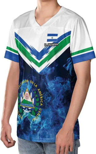 Vista 2 de Camiseta de fútbol de El Salvador personalizada de El Salvador Jersey de fútbol de El Salvador para hombres, camisas de El Salvador 3D