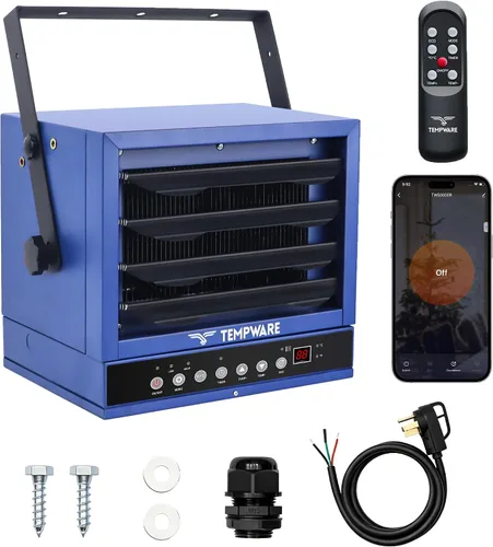 Vista 8 de TEMPWARE Calentador eléctrico de garaje de 7500 W con control de aplicación Control remoto azul y control por aplicación