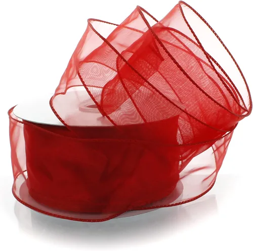 Vista 25 de Cinta de organza transparente con alambre de 2.5 pulgadas, color plateado de 10 yardas