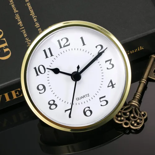 Vista 3 de Hicarer Reloj de cuarzo de 90 mm con inserción/ajuste de 3 1/2 pulgadas con número arábigo, movimiento de cuarzo (borde dorado)