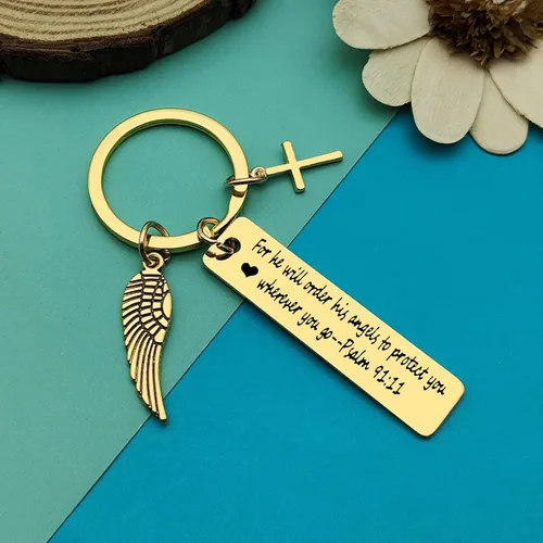 Vista 4 de Dabihu Llavero cristiano de regalo para mujeres y hombres, joyería religiosa, regalos de primera comunión, regalos de bautismo, llavero de versículo