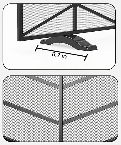Vista 7 de Fire Beauty Panel único de chimenea de hierro forjado con malla de zigzag, protector contra chispas de fuego para sala de estar, decoración