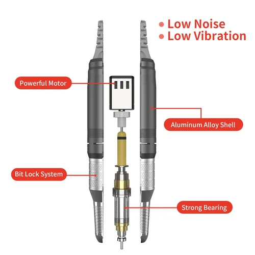 Vista 6 de Kredioo Taladro de uñas eléctrico profesional de 35000 rpm, máquina Efile portátil recargable, kit de 6 puntas para quitar uñas de gel acrílico, Gris