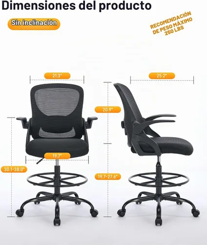 Vista 4 de LukkDys Silla de dibujo con brazos, silla de oficina alta para escritorios