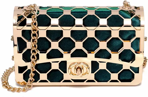 Vista 17 de CARIEDO Bolso Elegante de Noche para Mujer, Elegante Bolso de Mano de Terciopelo Exquisito, Bolso de Metal Hueco, para Promesa, Boda, Fiesta