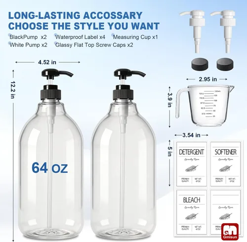 Vista 3 de GMISUN Dispensador de detergente de plástico para ropa, paquete de 2 dispensadores de jabón líquido para lavandería, contenedor de almacenamiento