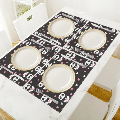 Vista 5 de Panda Print Placemats Set of 6 Resistant Table Mats Washable Place Mats for Dinner Party Table Decoration