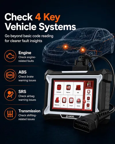 Vista 3 de ANCEL DS100 OBD2 Escáner - ABS, SRS, lector de código de motor de transmisión y verificación con 7 restablecimientos, sangrado ABS