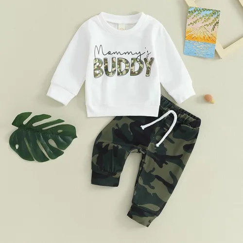 Vista 2 de Meiweileya Conjunto de sudadera de manga larga con letras divertidas para bebés, niñas y niños pequeños