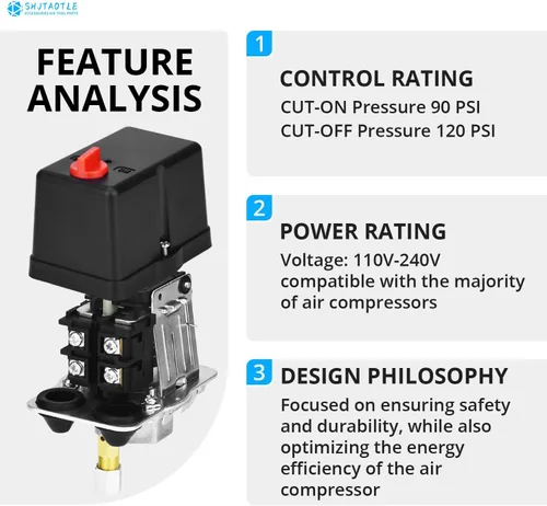 Vista 3 de Válvula de control universal del interruptor de presión del compresor de aire (90-120 PSI, 110V-240V) con regulador de 0-180 PSI y válvula de alivio
