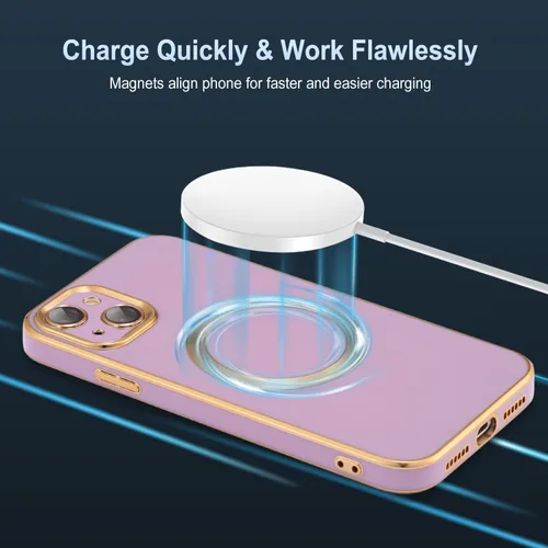 Vista 2 de QLTYPRI Funda magnética para iPhone 13 de 6.1 pulgadas, compatible con MagSafe, funda de silicona suave con borde chapado de lujo con protección
