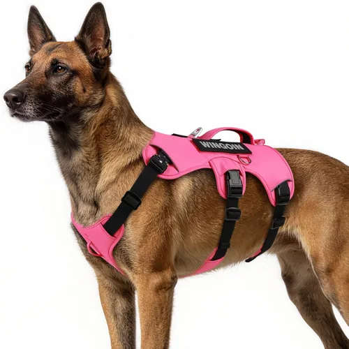 Vista 32 de WINGOIN Arnés táctico negro para perros pequeños, arnés resistente sin tirones con asa, arnés militar reflectante ajustable K9 para mascotas