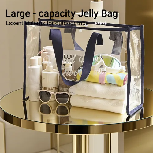 Vista 7 de Treasurecove Bolsa de playa transparente para mujer con bolsa desmontable para teléfono, plegable, impermeable, bolsa transparente para playa