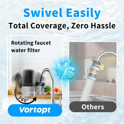 Vista 2 de Vortopt Filtro avanzado para grifo de fregadero, purificador de agua giratorio de 360 °, filtración de nivel 5 certificada por NSF, compatible